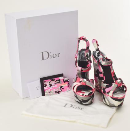 【中古】【美品】Christian Dior ディオール 美品 ミュール カラフル カモフラ 迷彩 ピンク系 サンダル