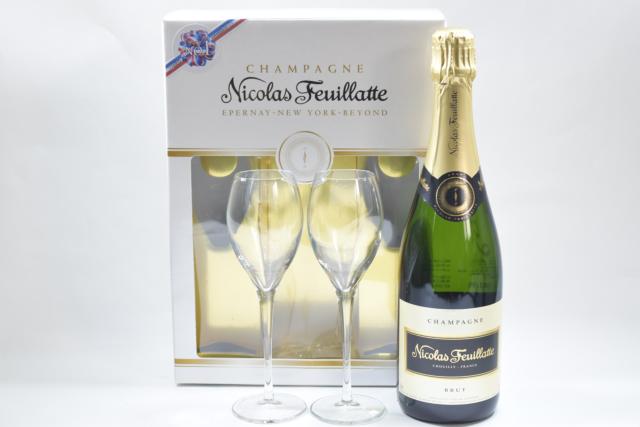 【未開栓】 Nicolas Feuillatte 二コラ フィアット ブリュット 750ml 箱・グラス×2客付き 【中古】