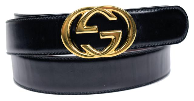 【中古】【美品】GUCCI グッチ インターロッキング レザーベルト レディース 黒