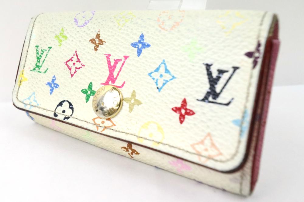 【中古】LOUIS VUITTON ルイヴィトン マルチカラー ミュルティクレ4 M93731 ホワイト/ピンク キーケース