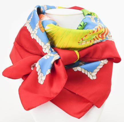 【中古】Tie Rack タイラック tie rack 大判スカーフ サンゴ ポリエステル 赤×水色 スカーフ
