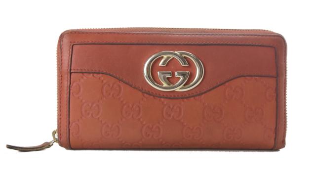 【中古】GUCCI グッチ ラウンドファスナー 長財布 スーキー グッチシマ 291132 オレンジ