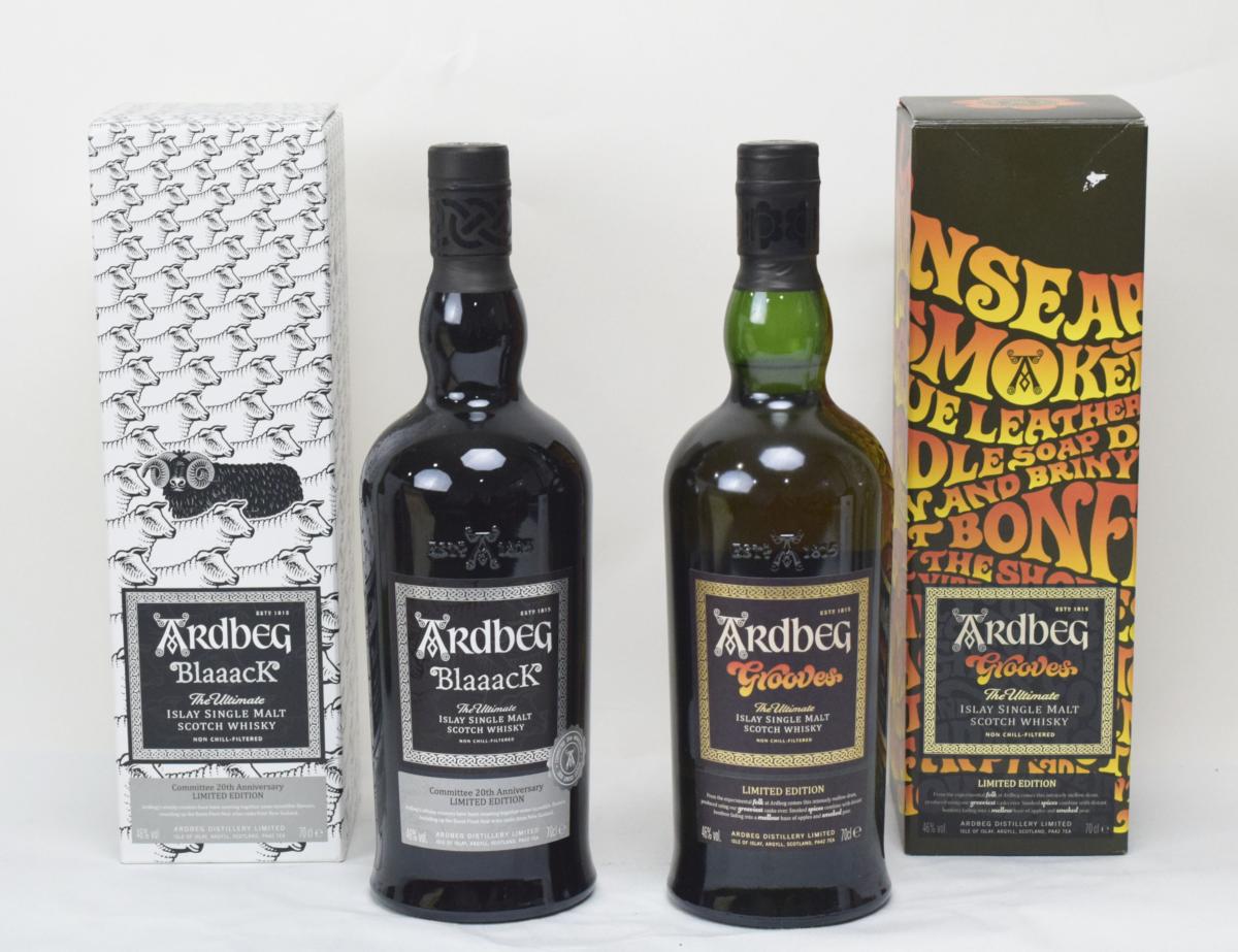 【未開栓】 ARDBEG GROOVES グルーヴス 終売品/Blaaack ブラック 20周年記念ボトル 2本セット 箱付き 【中古】