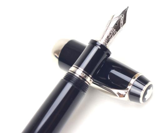 【中古】【美品】MONTBLANC モンブラン 未使用品 ボエム 万年筆 ペン先18K 希少の大型モデル 細字のF ブラック×シルバー金具