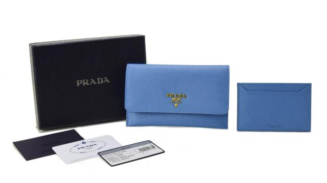 【中古】【美品】PRADA プラダ 未使用品 パスケース サフィアーノ 1MC004 MARE 水色系 ゴールド金具 カードケース