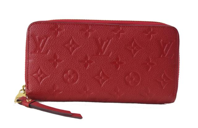 【中古】LOUIS VUITTON ルイヴィトン ジッピーウォレット ラウンドファスナー モノグラム アンプラント M60547 赤系 オリアン 長財布