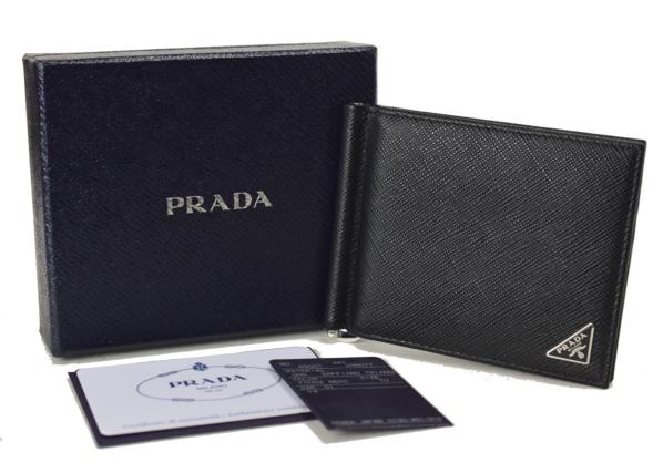 【中古】【美品】PRADA プラダ 未使用 マネークリップ レザー カードポケット付き ギャランティーカード付 サフィアーノ 2MN077 ブラック