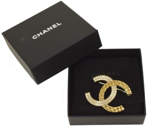 【中古】CHANEL シャネル 美品 ココマーク ラインストーン ブローチ B17 C ゴールド その他