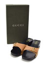 【中古】【美品】GUCCI グッチ ハラコ ベルト ウッド 黒×ベージュ系 サンダル