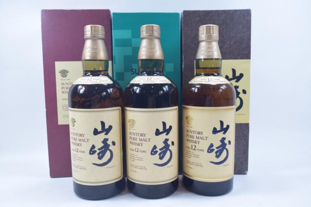 【未開栓】サントリー 山崎 12年 ピュアモルト 古酒 750ml 箱付 3本セット 【中古】