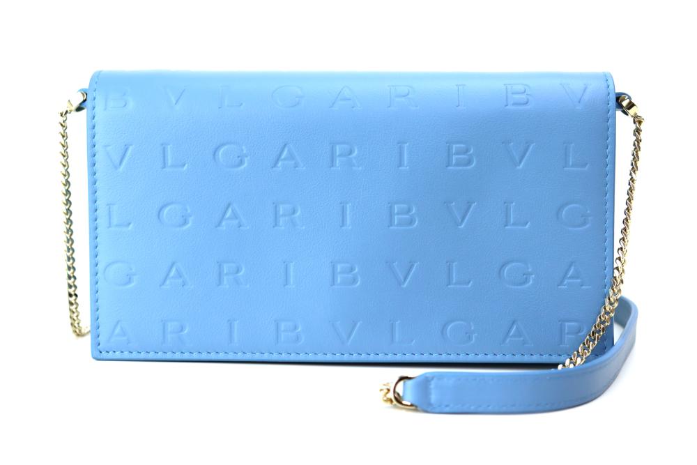 【中古】BVLGARI ブルガリ チェーンウォレット　 ライトブルー 長財布