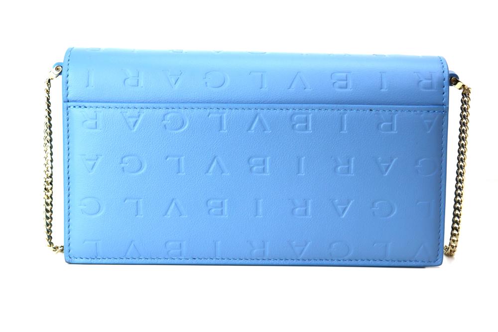 【中古】BVLGARI ブルガリ チェーンウォレット　 ライトブルー 長財布