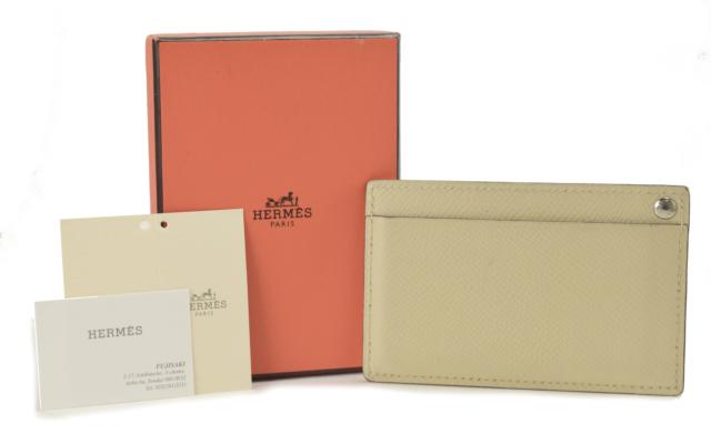 【中古】HERMES エルメス チュウチュウセリエ カードケース □M刻印 ヴォーエプソン クリーム色系 パスケース