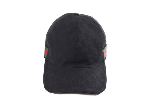 【中古】GUCCI グッチ 美品 GGキャンバス キャップ 帽子 ブラック シェリーライン 訳あり 200035 ブラック