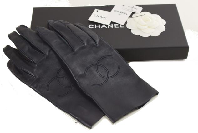 【中古】【美品】CHANEL シャネル 美品 レザー グローブ ラムスキン 18cm 箱付き ココマーク ダークネイビー(濃紺) 手袋