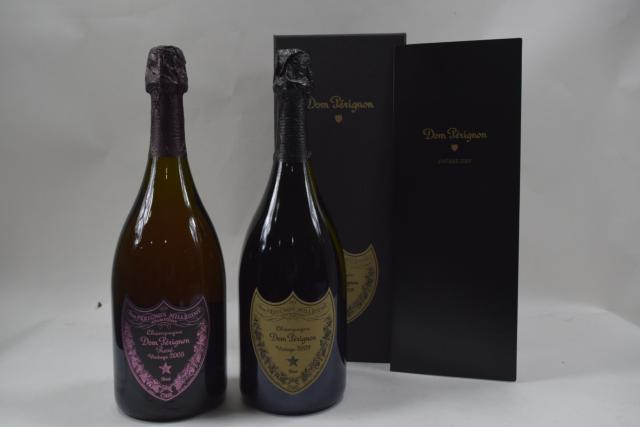 【未開栓】ドンペリニヨン DOM PERIGNON 白 2009 箱付/ロゼ 2005 箱なし 2本セット クール便送料無料 【中古】