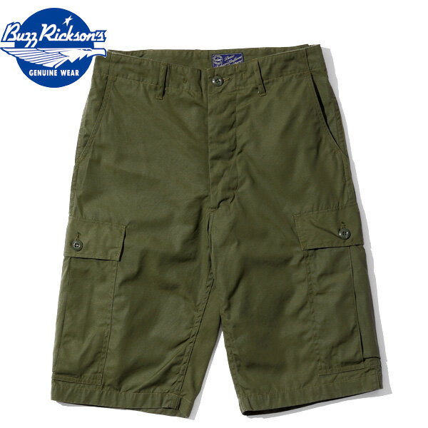 ★BUZZ RICKSON'S（バズリクソン）TROUSERS, MEN'S, COTTON WIND RESISTANT POPLIN, OLIVE GREEN, ARMY SHADE 107 SHORTS（コットン防風ポプリンオリーブグリーンタイプ107ショーツ）ミリタリ6ポケットカーゴショーツ