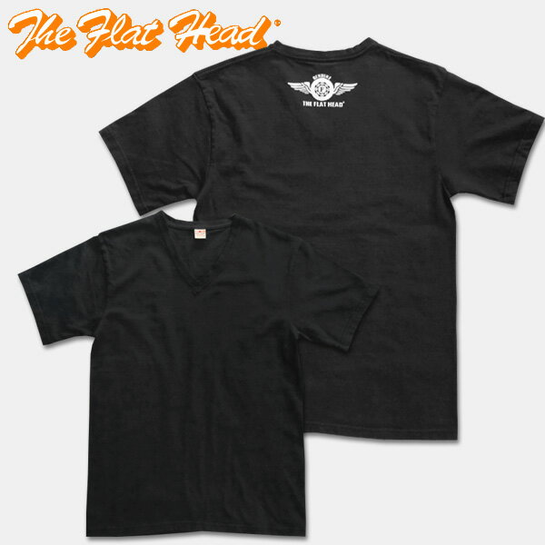 THE FLAT HEAD(フラッヘッド)Vネック半袖Tシャツ【TVT-01W・FLYING WHEEL】ブラック