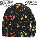 STAR OF HOLLY WOOD（スターオブハリウッド）HIGH DENSITY RAYON L/S OPEN SHIRT “ROCKIN' NOTES”（高密度レーヨン長袖オープンシャツ「ロッキンノーツ」）ブラック