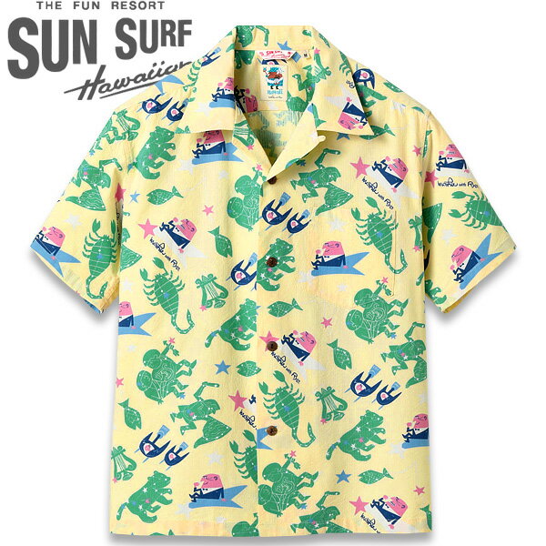 SUN SURF(サンサーフ)COTTON SEERSUCKER OPEN SHIRT “ZODIAC SIGN” by 柳原良平 with MOOKIE「アンクルトリス」（コットンシアサッカーオープンシャツ“星座柄”）SS39332【YELLOW・イエロー】