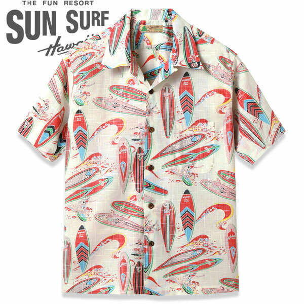 SUN SURF(サンサーフ)COTTON×LINEN OPEN SHIRT “SURFBOARDS” （コットン×リネンオープンシャツ“サーフボード”）SS39284【OFF WHITE・オフホワイト】