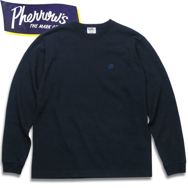 PHERROW'S（フェローズ）無地ワンポイントワイドシルエット長袖Tシャツネイビー