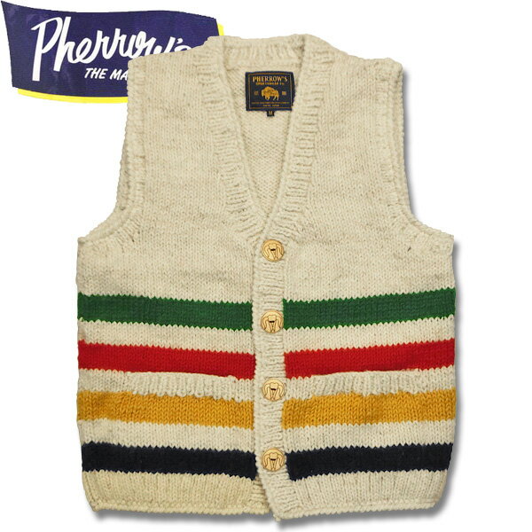 PHERROW'S　(フェローズ ）HAND KNIT VESTハンドニットベスト【22W-PNV】オフホワイト