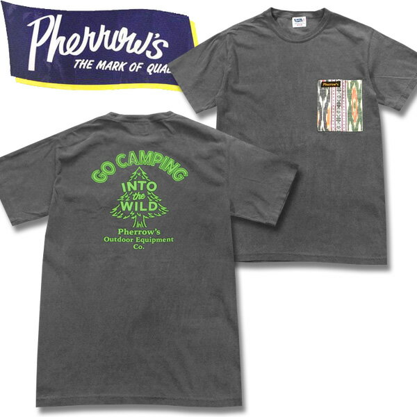 PHERROW'S（フェローズ）ピグメント染め半袖Tシャツ【21S-P.CAMP-T】S.ブラック