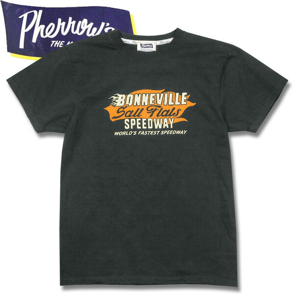PHERROW'S（フェローズ）プリント半袖TシャツS.ブラック