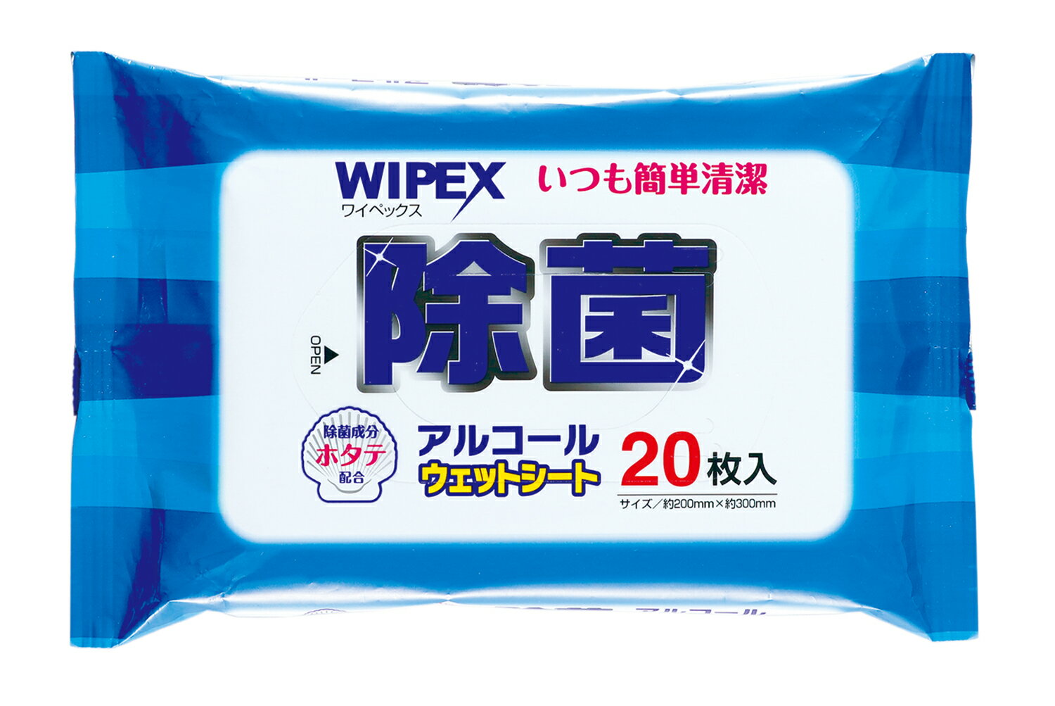 型番51390 商品説明●アルコール95％●国産不織布使用●ホタテの力で除菌●総枚数600枚 ●キッチンまわりの掃除に●外出先で●手拭きに●家具の掃除に 商品サイズシート1枚の寸法：約200×300mm/38gタイプ セット内容20枚入30組 入数1