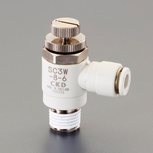 型番EA153HM-7 商品説明●材質…黄銅●使用圧力…0.05〜1.0MPa●耐圧力…1.5MPa●使用温度範囲…0-60℃●使用流体…圧縮空気●取付ねじ…R1/4●チューブ外径…8mm●配管ネジ部にはシール剤をコーティングしています。●ワンタッチ継手付●エルボタイプ●樹脂部には難燃材料（UL94規格V-0相当）を採用。●低速タイプをオプション化し、微速シリンダなど流量が少なく、微調整が必要な機器の制御に最適。 ★注意事項★商品画像に複数商品が載っており、番号やアルファベットが記載されている商品がございます。その場合は、「商品番号の末尾」に記載されている番号やアルファベットの商品のみが納品されます。ご注意ください。※上記に関する返金・返品対応は受け付けません。