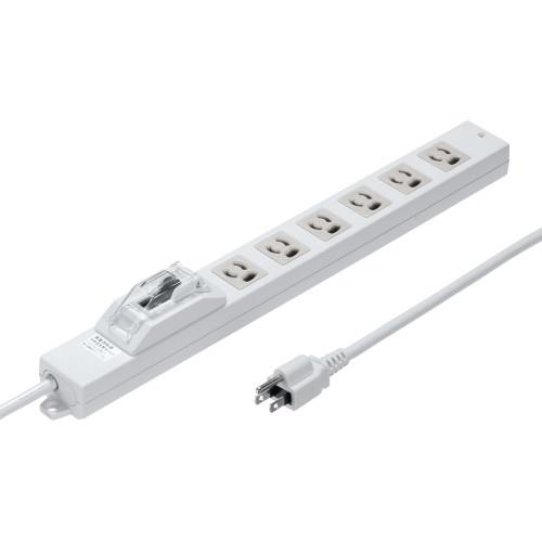 型番EA815GM-354 商品説明●メーカー…サンワサプライ\n●型番…TAP-BR36LN-1\n●コンセント…3P(抜止)×6口\n●コード長…1m\n●定格…15A・125V(合計1500Wまで)\n●プラグ…3P(トラッキング火災予防絶縁キャップ付)\n●サイズ…429×44×30(61)(H)mm\n※（ ）内はブレーカーカバー部高さ。\n●認証…電気用品安全法（PSE）技術基準適合品\n●コード…VCTF2.0スケア（SQ）×2心、0.75スケア（SQ）×1心\n仕上がり外形約直径8.5mm\n●差込口…間隔40mm\n●漏電ブレーカー…感度電流/15mA\n●漏電ブレーカー反応時間…約0.1秒\n●使用地域…日本国内のみ。日本以外ではご使用いただけません。\n●本製品は漏電ブレーカーを搭載しており、漏電または過電流が発生した場合に自動で電気回路を遮断し、火災・感電事故を防ぎます。\n●電気回路内の絶縁体の経年劣化・塩害などによる破損や家電製品の水濡れなどにより発生した漏電に加え、電気回路の短絡（ショート）や電気製品の使いすぎなどから発生した過電流による重大な事故も未然に防げます。\n●洗濯機、冷蔵・冷凍庫、自動販売機など漏電する恐れのある電気製品用の電源タップとしておすすめです。\n●オフィスや工場、医療施設など水分や湿気の多い場所では、漏電の危険が待ち受けています。漏電ブレーカー内蔵タップなら、漏電からガードできます。\n●ブレーカー動作時は両線遮断（電圧側・接地側）します。\n※アース線は常時接続。\n●ブレーカー部には誤動作を防ぐ開閉式透明カバーが付いていて安心です。作動テストボタン付きです。\n※作動テストボタンで月1回程度の動作確認を行い、ブレーカーが作動した時は原因を排除し、再度使用してください。\n●接続機器を一括でON・OFFできます。\n●電源状態が一目で確認できる通電ランプ付きです。\n●機器から発生するノイズを逃がす効果のあるアース端子付きです。\n●抜け止め式差込口で不意のプラグ抜けが無く、安心して使用できます。\n●トラッキング火災予防絶縁キャップ付きです。\n●背面に強力マグネット付きで、スチールデスクのパネルなどにも簡単に仮固定が可能です。\n●タップを仮固定できるネジ＆フック穴付きです。\n●≪ご注意≫\n※差し込む機器の消費電力は1500Wまでです。接続機器の電力をご確認の上、ご使用ください。\n※本製品を使用できるのは日本国内だけです。(AC100V以外は使用できません)\n※本製品は屋内用です。野外での使用はできません。\n※本製品を使用して、パソコンなどのデータ内容が消失・変化しても、メーカーは一切の責任を負いかねますのでご了承ください。\n