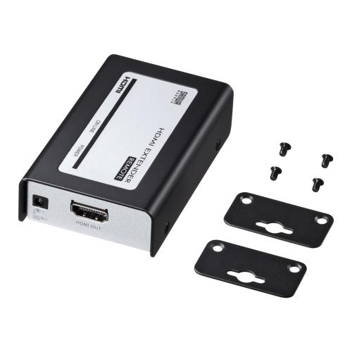 型番EA940PM-172 商品説明●メーカー…サンワサプライ\n●型番…VGA-EXHDR\n●最大表示解像度…1920×1200ドット（WUXGA)　※最大40m延長可。1920×1080ドット（フルHD/1080p）　※最大40m延長可。1280×720ドット（720p）　※最大60m延長可。\n●延長ケーブル長…60m（最大）※解像度によりケーブル延長可能距離が異なります。\n●HDCP…HDCP1.2対応※ディスプレイもHDCPに対応している必要があります。\n●帯域幅…最大2.25Gbps\n●インターフェース…入力/RJ-45メス×2出力/HDMIタイプA（19pin）メス×1\n●消費電流…0.95W（最大）\n●環境条件…動作時温度・湿度/0〜50℃・80％以下（結露なきこと）保管時温度・湿度/−20〜60℃・85％以下（結露なきこと）\n●材質…スチール\n●サイズ…W90×D55×H24mm（本体サイズ）\n●重量…160g\n●付属品…ACアダプタ（DC5V 2.6A）×1、ウォールマウントキット×1、取扱説明書、保証書\n●＜音声＞\n●Dolby Digital・DTS…対応\n●DVDオーディオ…対応\n●SACD…対応\n●Dloby Digital Plus…対応\n●Dolby True HD…対応\n●DTS-HD High Resolution Audio…対応\n●DTS-HD Master Audio…対応\n●PCM…8ch(7.1ch)\n●＜映像＞\n●解像度…1080p（1920×1020）、WUXGA(1920×1200）\n●色深度…12bit/RGB36bit、Deep color※接続するHDMI入出力機器がディープカラーに対応している必要があります。\n●色域規格…xvYCC対応\n●＜機能＞\n●機器間制御…非対応\n●リップシンク…非対応\n≪備考≫※本製品はLANケーブルを使用し映像伝送をする製品でありネットワーク通信を行う製品ではありません。スイッチングハブやルーター等を経由する接続には対応しません。※既存のLAN環境に組み込むことはできません。※スイッチングハブ等を利用した分配延長出力はできません。※無線LAN、ワイヤレスルーター等を利用した無線化出力はできません。\n●対応機種…サンワサプライ製HDMIエクステンダーVGA-EXHDL4VGA-EXHD\n●対応ディスプレイ…HDMI入力端子を標準搭載しているテレビ・パソコン用ディスプレイなど\n●対応LANケーブル…LANケーブル（カテゴリ6・ストレート）※本製品はLANケーブル（カテゴリ6A・6ストレート）を2本使用します。別途ご購入ください。\n●サンワサプライ製HDMIエクステンダーから出力された映像信号・音声信号を受信する専用の受信機です。※本製品のみではHDMI信号の受信はできません。別途送信機（VGA-EXHD/EXHDL4)が必要です。\n●高画質なHDMI画像信号と同時に高音質な音声信号も受信できます。\n