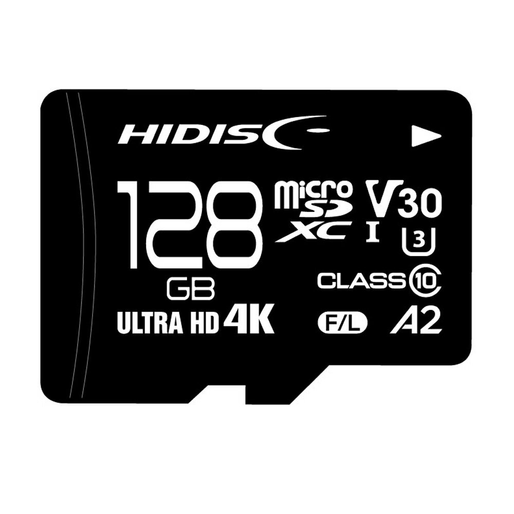 ★ポイント10倍★ 楽天スーパーSAIL(3/4~3/11) ※要エントリー HIDISC UHS-I class3 A2スピードクラス対応 超高速microSDXCカード 128GB メモリーカード 記憶媒体 記憶 大容量 小型