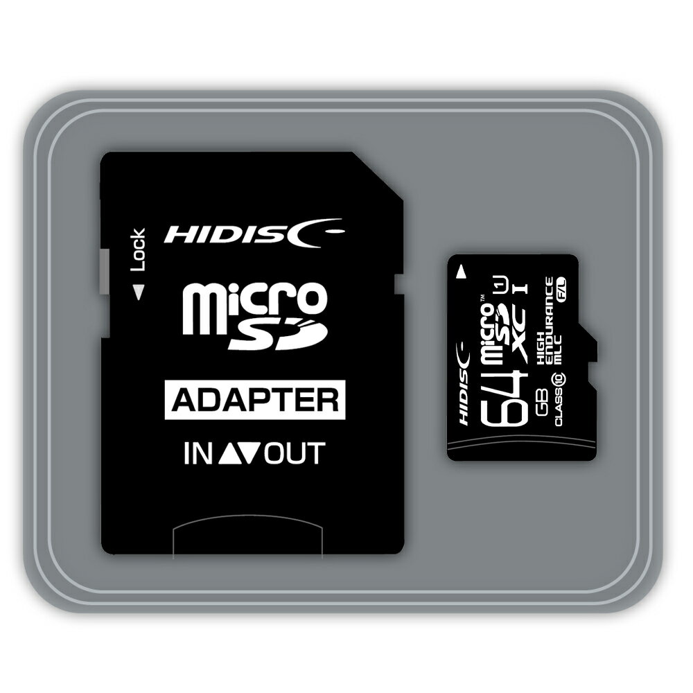 【★ポイント5倍★】6/22~6/27開催！お買い物マラソン(要エントリー) HIDISC Hynix, Samsung製MLCチップ採用 高耐久 microSDXCカード 64GB メモリーカード 記憶媒体 記憶 大容量 小型
