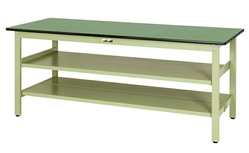 【★ポイント10倍★】楽天大感謝祭！(12/19~12/26)　【法人限定】【脚元に収納可能!】ワークテーブル300シリーズ 固定式H740mm 中間棚付/全面棚板付 塩ビシート天板 SWR-960TTS2-GG