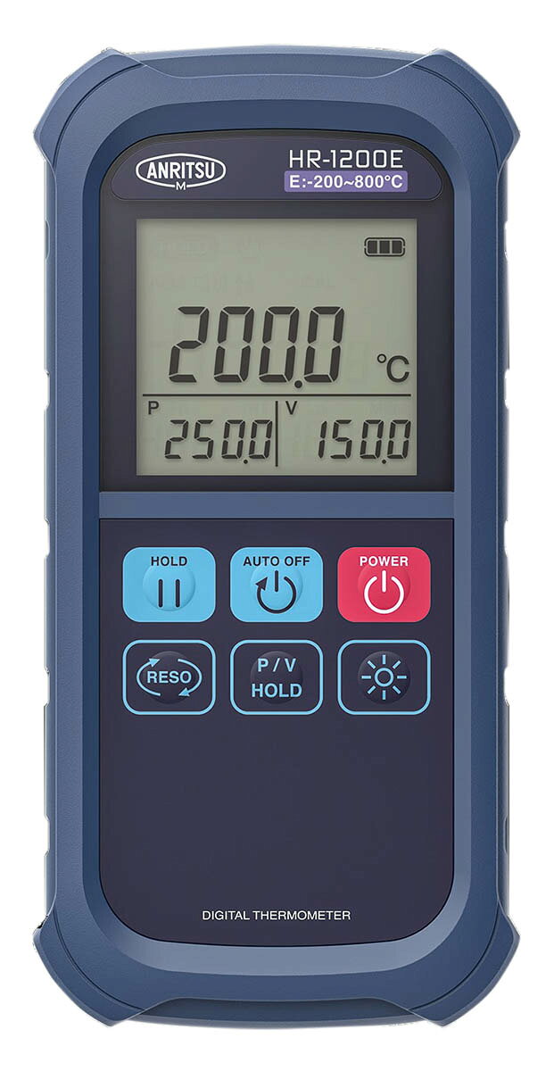 型番HR-1200E 商品説明測定範囲:E/-200〜800℃　K/-200〜1370℃ 商品情報2分解能:0.1℃（-104.9〜504.9℃）　1℃（その他） 商品情報3測定精度:1℃分解/±（指示値の0.1％＋1℃）（0℃以上）　±（指示値の0.5％＋1℃）（0℃未満）　0.1℃分解/±（指示値の0.05％＋0.2℃）（0.0℃以上）　±（指示値の0.15℃＋0.2℃）（0.0℃未満） 注意事項※実際の測定範囲は接続するセンサにより異なります。※センサは別売です。 画像に関して