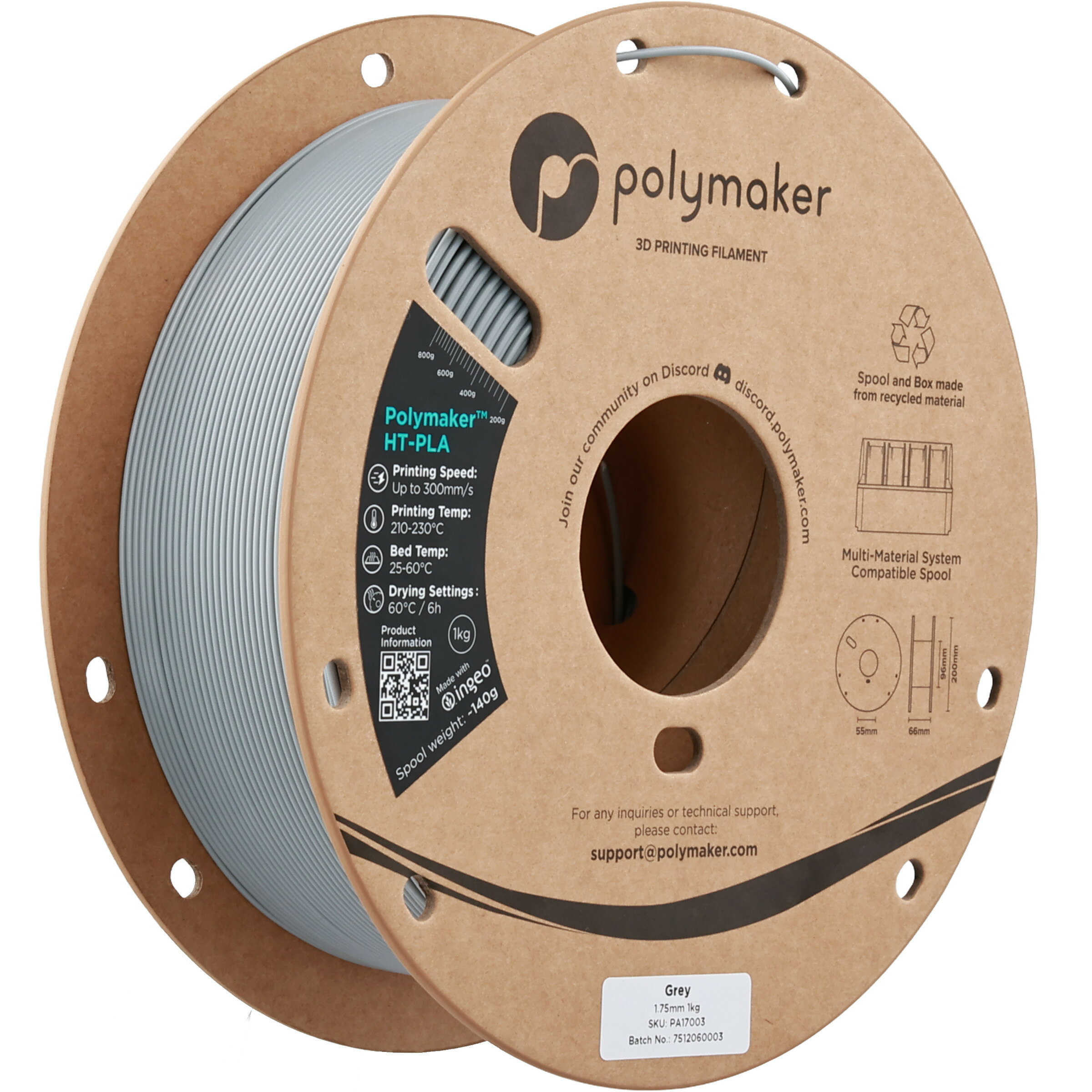Polymaker HT-PLA (1.75mm, 1000g) Grey フィラメント 3Dプリンター 5D 材料
