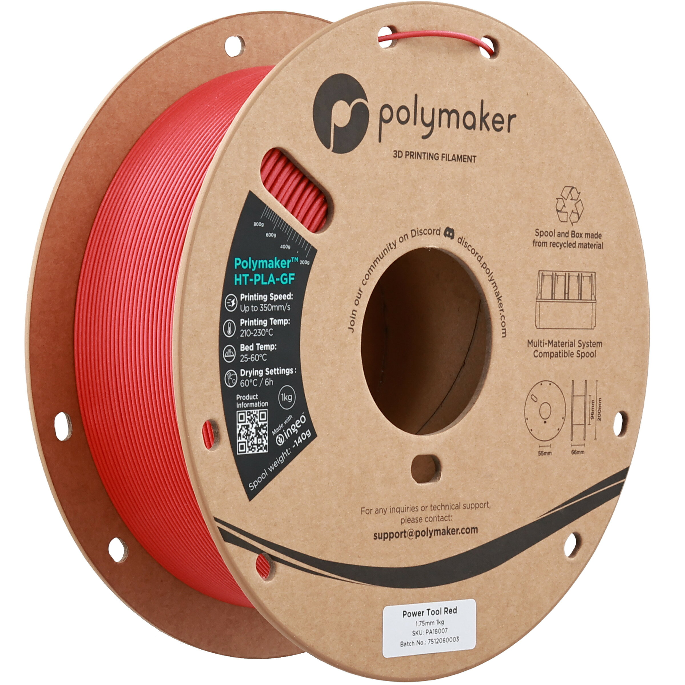 Polymaker HT-PLA-GF (1.75mm, 1000g) Power Tool Red フィラメント 3Dプリンター 19D 材料