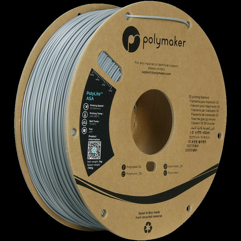 型番 PF01003 商品説明 Polymaker ASAは、ABSの機械的特徴を持ちながら、耐候性に優れたフィラメントです。