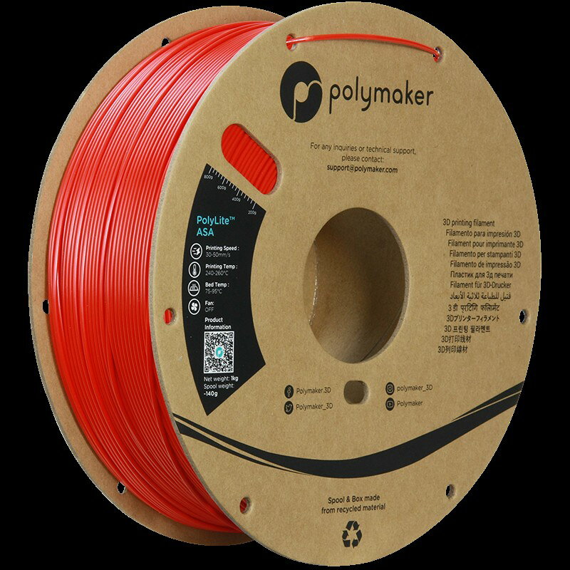 Polymaker ASA (1.75mm, 1000g) Red PF01004 フィラメント 3Dプリンター 材料 造形 エコ 乾燥