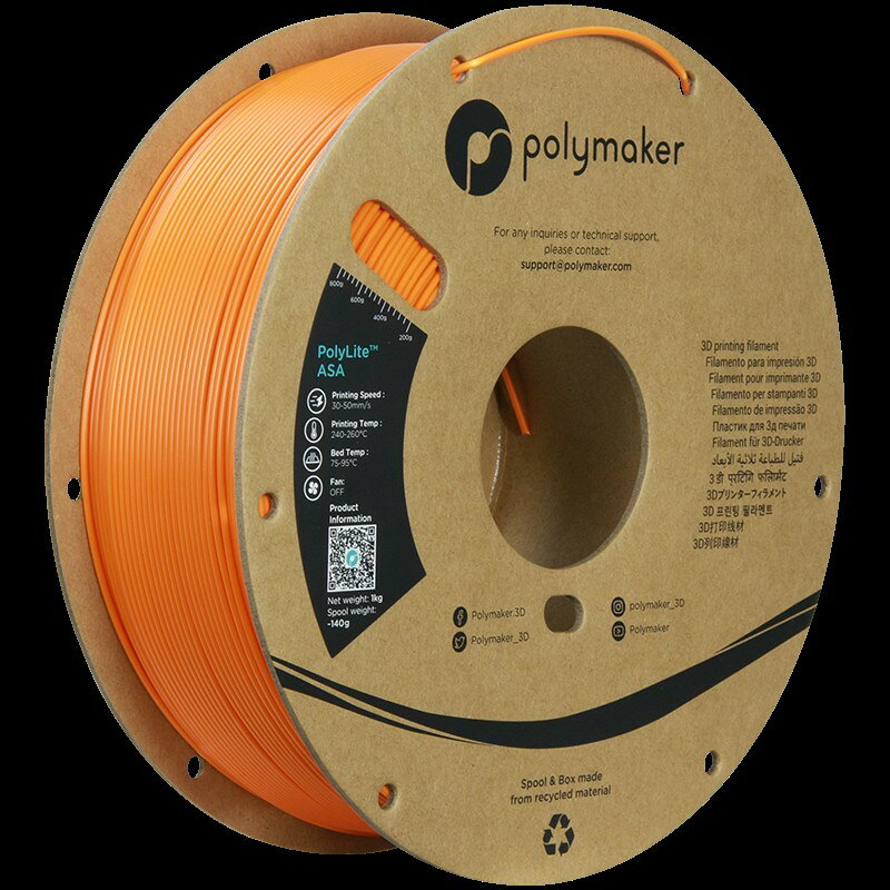 型番 PF01007 商品説明 Polymaker ASAは、ABSの機械的特徴を持ちながら、耐候性に優れたフィラメントです。