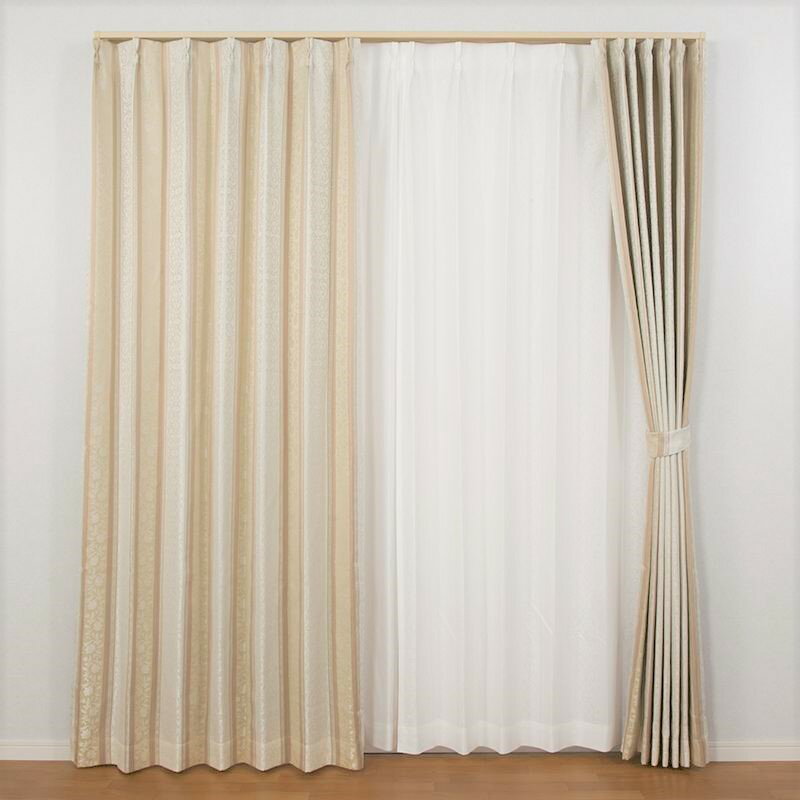 【当店限定】11/5～11/11までポイント5倍！！ユニベール 裏地付 遮光3級 形状記憶加工 ドレープカーテン アングル ベージュ 幅200cm×丈178cm 1枚入り 遮光カーテン リーフ柄 インテリア 内装 おしゃれ