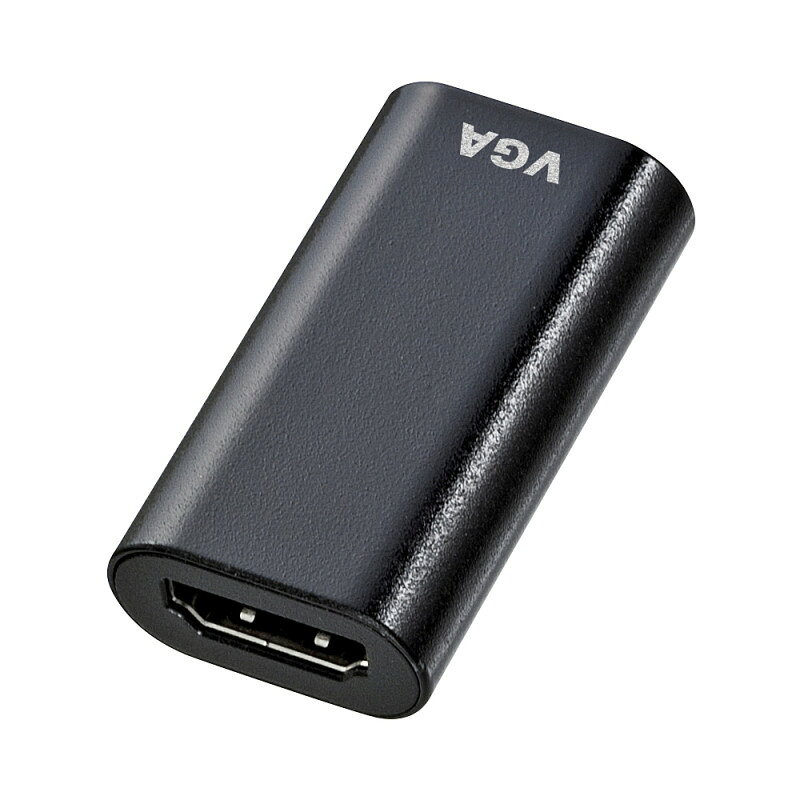 型番AD-HD13VGA 商品説明【特長】 パソコンのHDMI出力をVGAに信号変換するアダプタ HDMI端子がないプロジェクターなどに、パソコンのHDMIポートから画像や映像を出力することができます。 HDMI信号をミニD-sub15pinアナログ信号（VGA）に変換するアダプタです。 パソコンからのHDMI出力をVGA入力のプロジェクターやディスプレイなどに出力できます。 ドライバなどのインストールは必要ありません。接続するだけで使用できます。 ＜ご注意＞ 音声出力には対応していません。 HDCPには対応していません。（著作権保護が使用されているコンテンツの出力はできません） 機種により対応できない場合があります。 HDMIケーブル、VGAケーブルは付属していません。 【仕様】 カラー：ブラック インターフェース：HDMIメス（HDMIタイプAメス）-ミニD-sub15pinメス サイズ：W42×D23×H10.3mm（本体部のみ、突起は含まず） 電源・消費電流：DC5V（HDMIバスパワー）・150mA（平均）※接続する機器のHDMI端子からの電力で動作します。電力供給が安定しない機器の場合は、動作しないまたは、動作が不安定になる場合があります。 最大表示解像度：1920×1200または1080p/60Hz※パソコン・プロジェクターやディスプレイ両方が同じ解像度に対応している必要があります。 サイズ：約W23×D42×H10mm 重量：約28g ≪注意≫：※デザイン及び仕様については改良のため予告なしに変更することがございます。