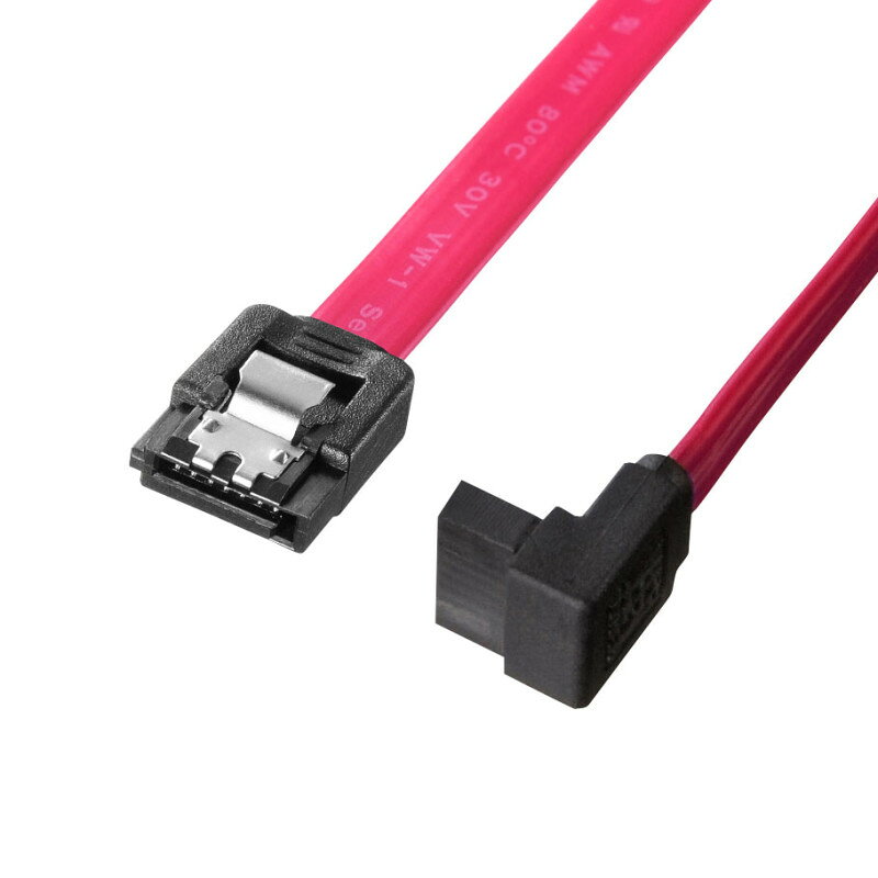 型番TK-SATA3-1UL 商品説明【特長】 SATA3対応で6Gb/sの転送速度！ シリアルATA3規格対応です。 転送速度6.0Gb/sに対応しています。 1.5Gb/s、3Gb/sにも対応しています。 従来のシリアルATA2（300Mb/s）に比べて、シリアルATA3（600Mb/s）は、実効速度が約2倍に高速化されます。 理論値です。 SATA対応ハードディスクドライブなどとマザーボードを接続します。 ストレート（ラッチ付き）-上L型コネクタです。 ラッチコネクタ（ストッパー）で固定するためには、HDDラッチ対応コネクタが必要です。 HDDメーカーによってはSATA電源と干渉する場合があります。 【仕様】 ケーブル長：1m コネクタ：SATAコネクタ 7pinメス（ラッチ付き）-SATAコネクタ 7pinメス（上L型） 線材の太さ：26AWG