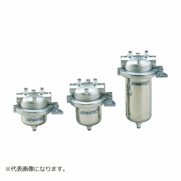型番43299010 商品説明【特長】 ●ヘッドと胴は、サニタリークランプでシールされていますので、フィルターの交換が容易です。 ●ヘッドがSCS14製、胴がSUS316/SUS316L製のため、溶出はほとんどありません。 【仕様】 ●IN、OUTの形状：?″PTF ●最高使用圧力：0.68MPa（25℃） ●滅菌方法：EOG、オートクレーブ(※1）、インラインスチーム(※2） ●サイズ：外径108×133 ●重量：1.1kg ●材質：ヘッド/SCS14、3Sクランプ/SUS304、ガスケット/シリコーン、その他/SUS316、SUS316L 【注意事項】 ●※1、 121℃　30分間。 ●※2、 126℃　30分間。 ● 配管用テーパネジ部には、シールテープを巻いてご使用ください。