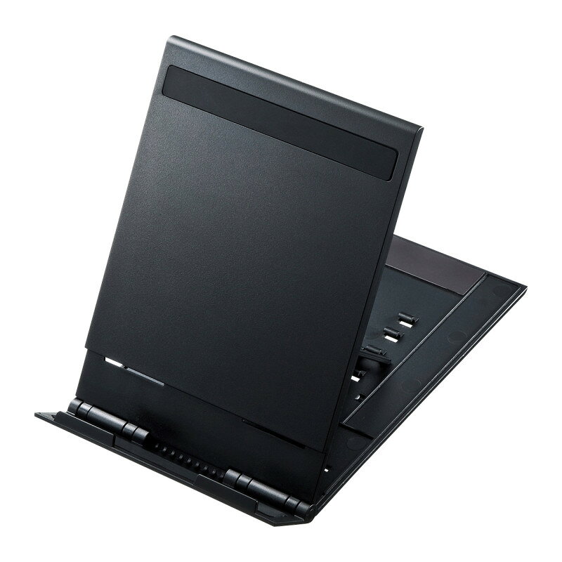 型番PDA-STN11BK 商品説明【特長】 折りたためば厚さわずか9mmの薄型サイズで5段階に角度調節ができるモバイルタブレットスタンド。 折りたためば厚さわずか9mmの薄型サイズで、カバンの中に入れてもかさばらず持ち運びに便利です。 角度を5段階に調節できるので、お好みの角度で使用できます。 タブレットを設置する部分には上下2ヵ所に滑り止めラバーがあり、設置したタブレットがずれにくく、キズ付きを防ぎます。 本体裏面の2ヵ所の滑り止めラバーで操作時に本体をしっかり安定させます。 本体内部のマグネットシートが持ち運びの際にスタンドが開くのを防ぎます。 縦置き、横置きどちらの設置にも対応しています。 【仕様】 カラー：ブラック サイズ：W120×D9×H162mm 重量：約138g 材質：本体/ABS樹脂、滑り止め/シリコーン