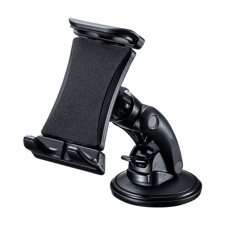 型番CAR-HLD13BK 商品説明【特長】 吸盤式の車載用タブレットホルダー。2関節で角度調整可能。長短2種類のアームを付属。 タブレットやスマートフォンを車内に設置できる、車載ホルダーです。 7〜11インチ程度のタブレット、厚さ約15mm以下のスマートフォンを固定できます。 真空ゲル吸盤でしっかりと固定できます。 長短2種のアームを付属しており、ダッシュボードの形状や設備に合わせて付け替えることができます。 ボールジョイント構造により、タブレットやスマートフォンをお好みの角度で使用することができます。　 粘着性のあるゲル素材の吸盤を採用しているので、細かい凹凸のあるダッシュボードに直接取り付けることができます。 レバー式の真空吸盤でしっかり固定することができます。 接着シート付きの吸盤取り付けプレートを付属しているので、吸盤が取り付けられない場所でも取り付けられます。 表面のシボ加工が粗いダッシュボードなどは吸盤がしっかりと吸着しない場合があります。その場合は付属の吸盤取り付けプレートをご使用ください。 【仕様】 カラー：ブラック サイズ：短アーム装着時/約W78×D195×H113mm長アーム装着時/約W78×D250×H113mm吸盤/直径約78mm 重量：短アーム装着時/約180g長アーム装着時/約188g 耐荷重：0.5kg セット内容：ホルダー、吸盤マウント、長アーム、短アーム、吸盤取り付けプレート