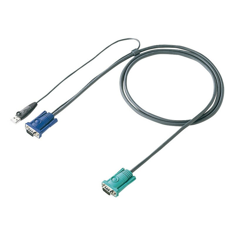 型番SW-KLU180N 商品説明【特長】 サンワサプライ製パソコン自動切替器とパソコンを接続する専用接続ケーブル サンワサプライ製パソコン自動切替器とパソコン本体を接続する専用ケーブルです。 ディスプレイ、USBキーボード、USBマウスケーブルが一体となっており接続・配線が容易に行えます。 【仕様】 インターフェース：（パソコン側）キーボード・マウス用/USB Aコネクタ（オス）×1ディスプレイ用/ミニD-sub（HD）15pin（オス）×1（周辺機器側）オールインワンコネクタ/SPDB 15ピン（オス）×1※VGA/キーボード/マウス信号ラインを一体化。 ケーブル長：1.8m