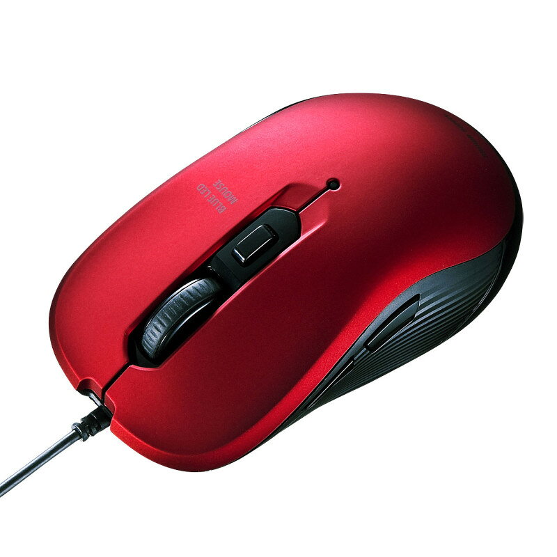 型番MA-BL114R 商品説明【特長】 多機能ながらシンプルデザインの5ボタン有線ブルーLEDマウス。 対称形で使いやすい、シンプルな有線マウスです。 マウスポインタを動かさず、手元のサイドボタンで操作できる「戻る・進む」の2ボタンを搭載しており、Webブラウザで操作をスピーディに行えます。 Apple Macシリーズでは使用できません。 用途に合わせてカーソル速度が変更できる、カーソル速度切替機能付きです。800・1200・1600・2000の4段階の切替えができます。 差し込むだけで使える手間なし簡単接続です。面倒なソフトのインストールが不要です。 鏡など光を反射する素材や、ガラスなど透明な素材の上でご使用になると、カーソルがスムーズに動かない場合があります。また、規則正しいパターンの上ではトラッキング能力が低下する場合があります。 【仕様】 カラー：レッド インターフェース：USB HID仕様バージョン1.1準拠※USB 3.1/3.0/2.0インターフェースでも使用できます。 コネクタ形状：USB（Aコネクタ） 分解能：800・1200・1600・2000カウント/インチ 読み取り方式：光学センサー方式（ブルーLED） ボタン：2ボタン、2サイドボタン、ホイール（スクロール）ボタン、カウント切り替えボタン※macOS、Mac OSで標準インストールされているSafari、Mail、Text Edit及びFinderなど、OSドライバでスクロール可能なアプリケーションでのみスクロール可能です。またホイールボタン押し下げによる動作はサポートしません。※サイドボタンの「戻る・進む」機能はWindowsのみの対応です。 サイズ：W62×D109.5×H40mm 重量：約82g ケーブル長：1.5m セット内容：マウス、取扱説明書